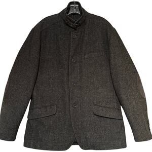 Claiborne Button-Up Elbow Patches Zip-Up Coat Men's M Charcoal Gray Herringbone